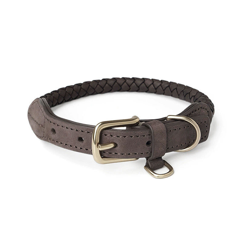 Braided Leather Pet Leash and Collar Set